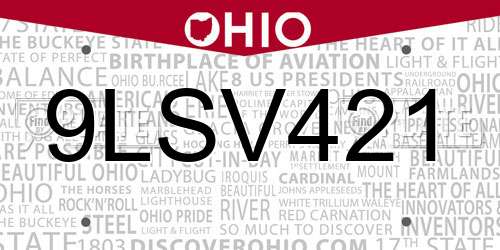 9LSV421 Ohio License Plate