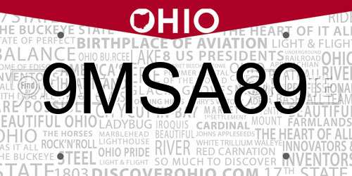9MSA89 Ohio License Plate