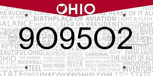 9O95O2 Ohio License Plate