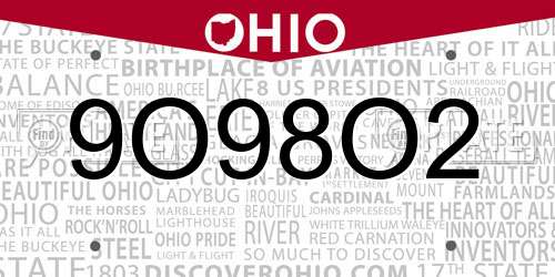 9O98O2 Ohio License Plate