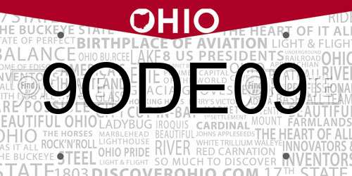 9ODE09 Ohio License Plate