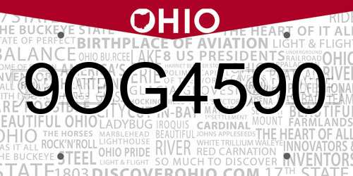 9OG4590 Ohio License Plate