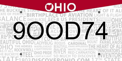 9OOD74 Ohio License Plate