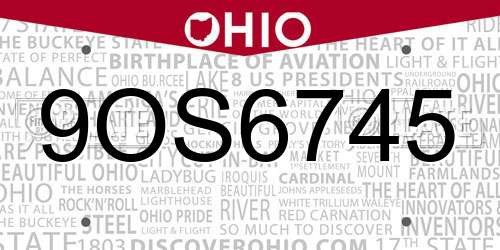 9OS6745 Ohio License Plate