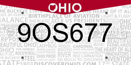 9OS677 Ohio License Plate