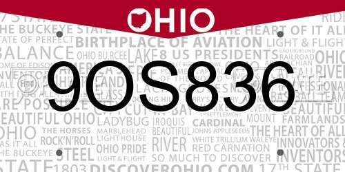 9OS836 Ohio License Plate