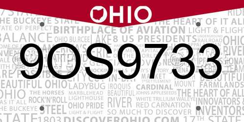 9OS9733 Ohio License Plate