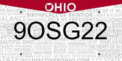 9OSG22 Ohio License Plate