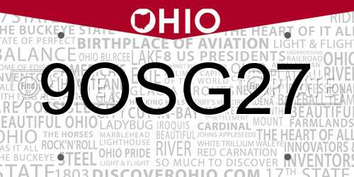 9OSG27 Ohio License Plate