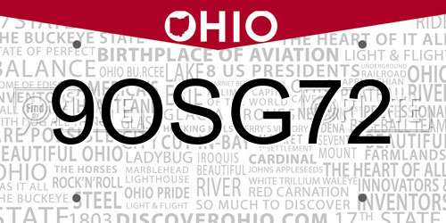 9OSG72 Ohio License Plate