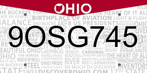 9OSG745 Ohio License Plate
