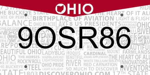9OSR86 Ohio License Plate