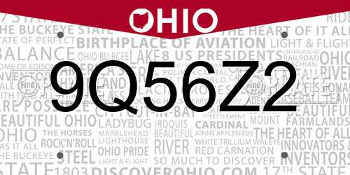 9Q56Z2 Ohio License Plate