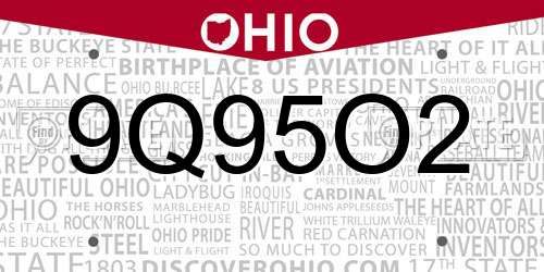 9Q95O2 Ohio License Plate