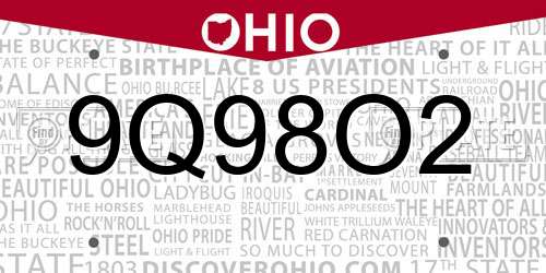 9Q98O2 Ohio License Plate