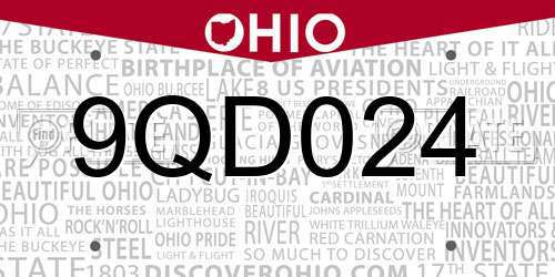 9QD024 Ohio License Plate
