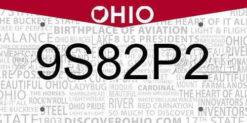 9S82P2 Ohio License Plate