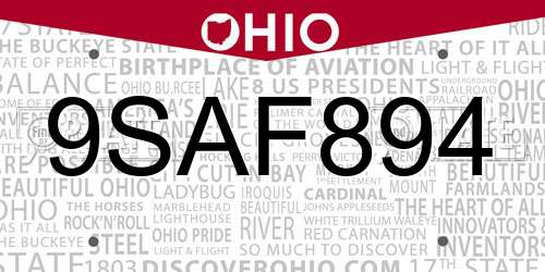 9SAF894 Ohio License Plate