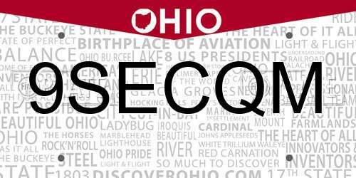 9SECQM Ohio License Plate