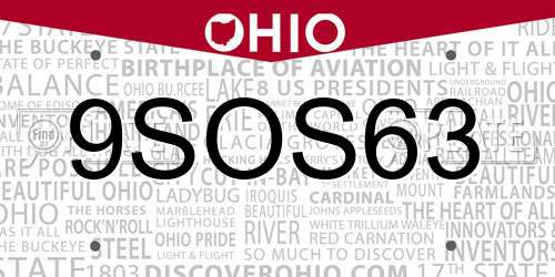 9SOS63 Ohio License Plate
