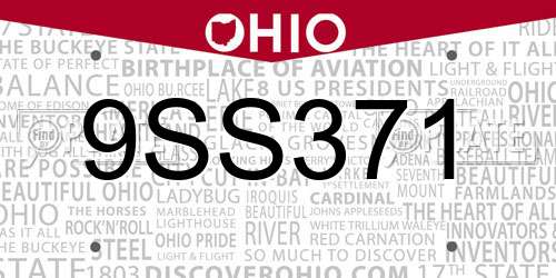 9SS371 Ohio License Plate