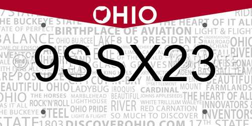9SSX23 Ohio License Plate