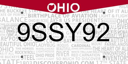 9SSY92 Ohio License Plate