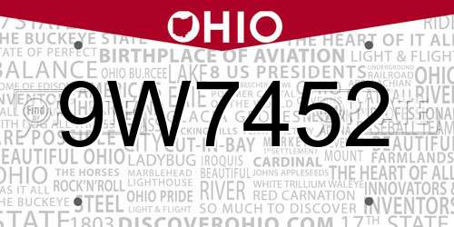 9W7452 Ohio License Plate