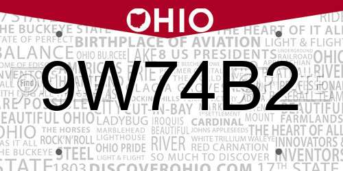9W74B2 Ohio License Plate
