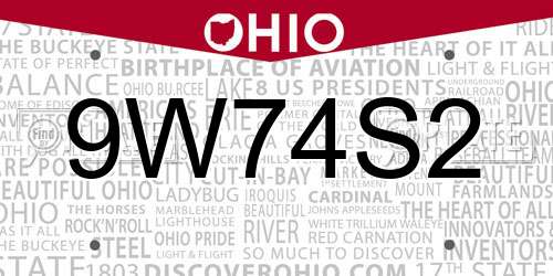 9W74S2 Ohio License Plate