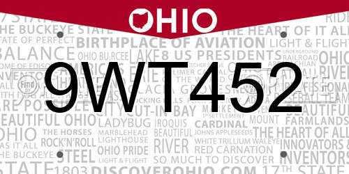 9WT452 Ohio License Plate