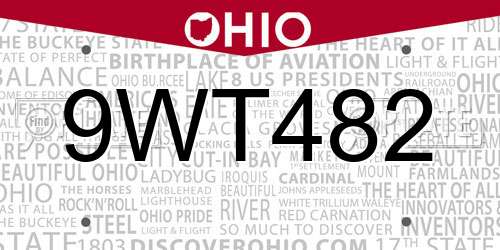 9WT482 Ohio License Plate