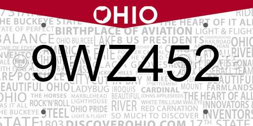 9WZ452 Ohio License Plate