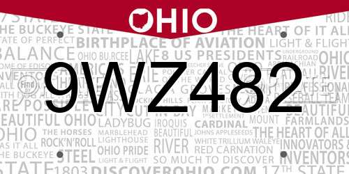 9WZ482 Ohio License Plate