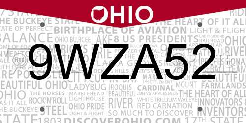 9WZA52 Ohio License Plate