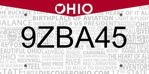 9ZBA45 Ohio License Plate