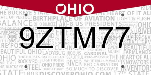 9ZTM77 Ohio License Plate
