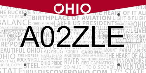 A02ZLE Ohio License Plate
