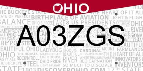 A03ZGS Ohio License Plate