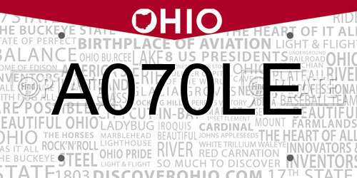 A070LE Ohio License Plate