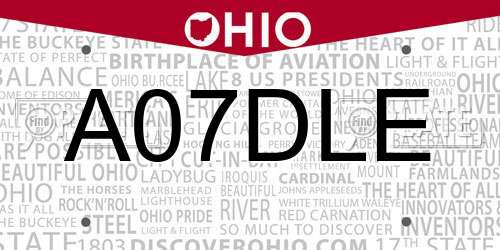 A07DLE Ohio License Plate