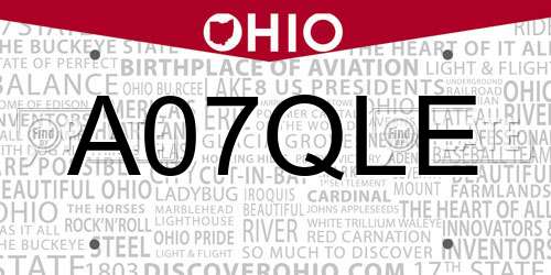 A07QLE Ohio License Plate