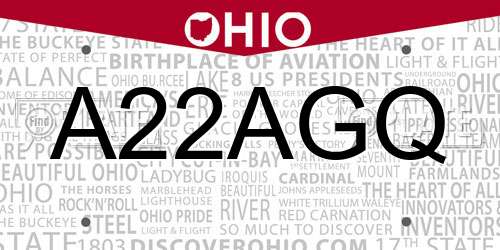 A22AGQ Ohio License Plate