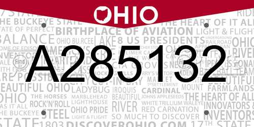 A285132 Ohio License Plate