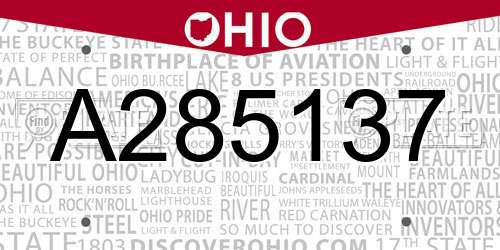 A285137 Ohio License Plate