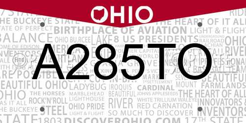 A285TO Ohio License Plate