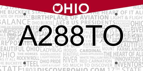 A288TO Ohio License Plate
