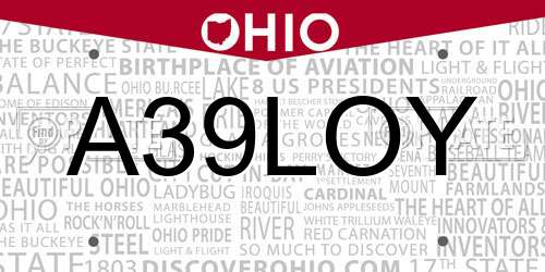 A39LOY Ohio License Plate