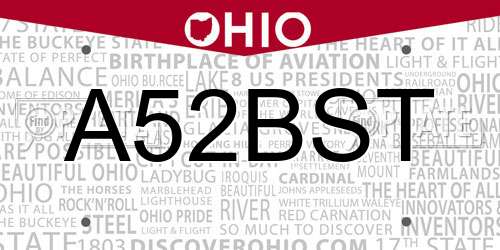 A52BST Ohio License Plate