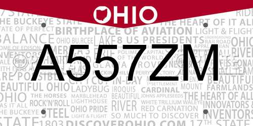 A557ZM Ohio License Plate